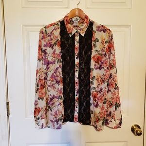Dizzire Floral Tuxedo Style Blouse size L